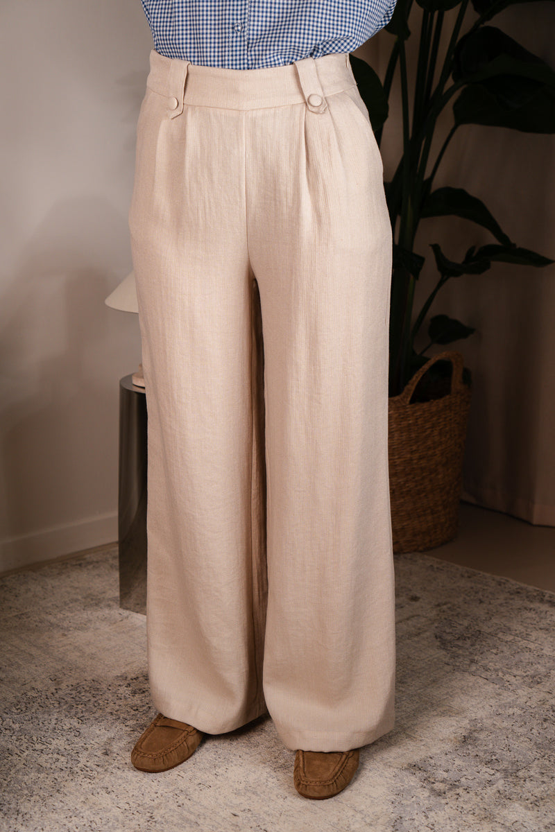 Pantalon Noé femme en viscose beige, coupe fluide et tissu texturé - It Hippie
