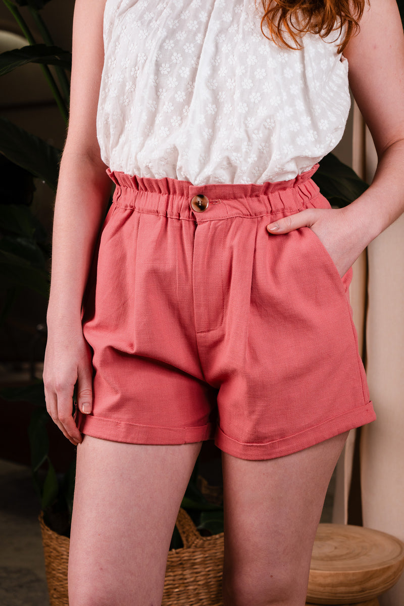 Short Orin femme en coton rose à poches italiennes, style bohème - It Hippie