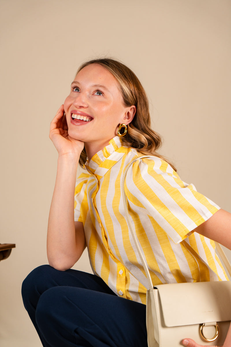 Chemisier Sarah femme en coton jaune à rayures verticales - It Hippie