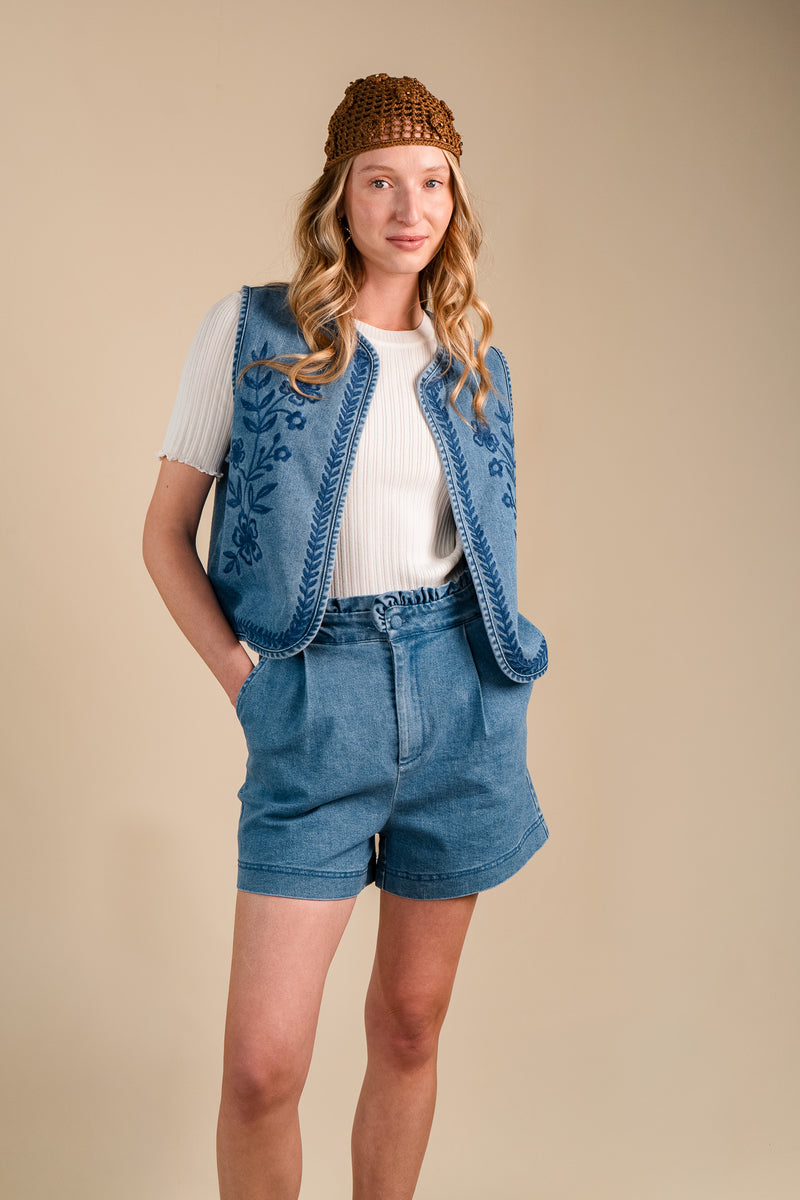 Short Virgil femme en denim bleu lavé, tombé droit - It Hippie