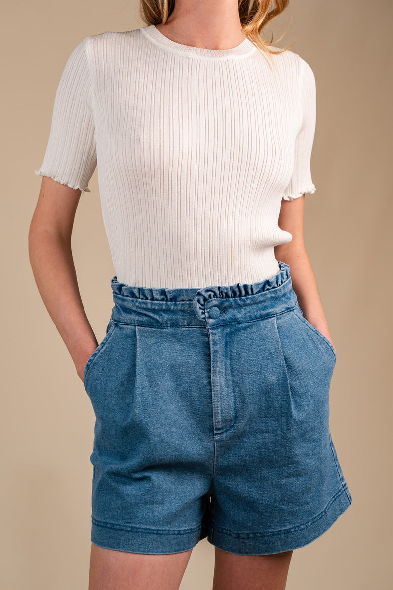 Short Virgil femme en jean bleu, coupe taille haute - It Hippie