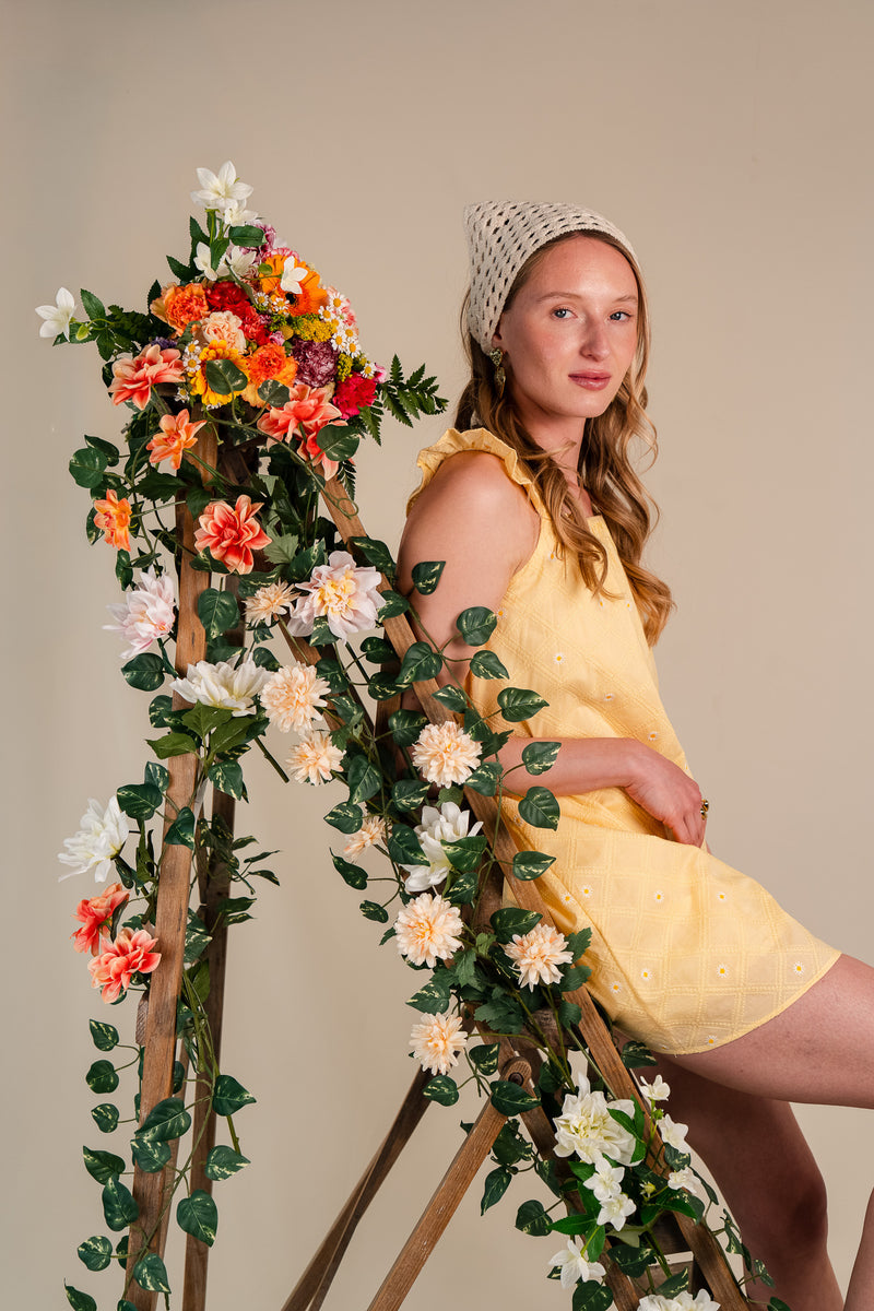 Robe Roma femme en coton jaune, à fines bretelles volantées - It Hippie