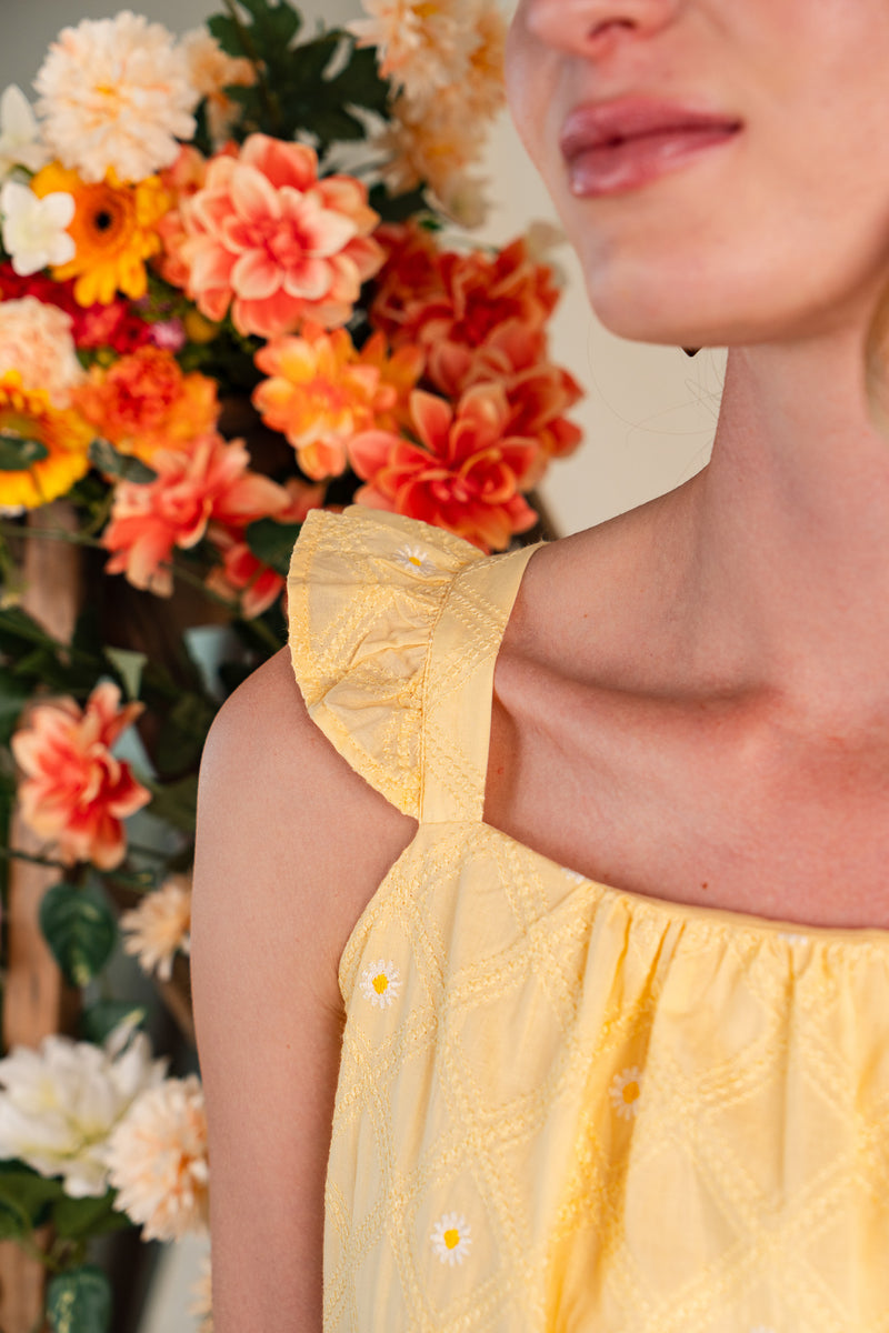 Robe courte Roma femme en coton jaune, coupe fluide et évasée - It Hippie