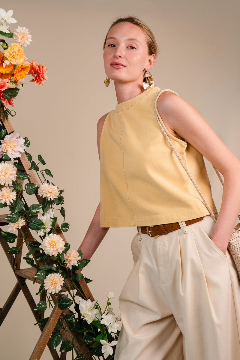 Top Maya femme en coton jaune à décolleté arrondi - It Hippie