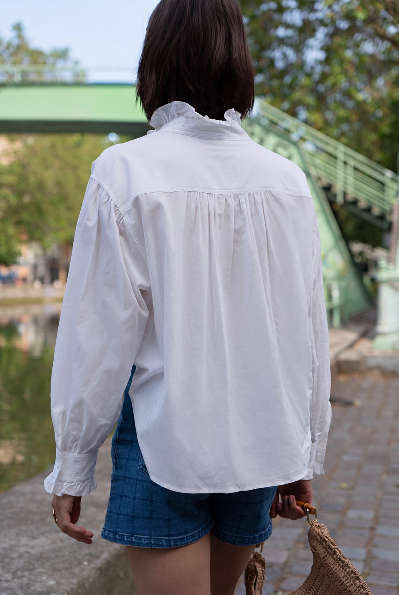 Chemise Éléonore femme en coton écru, col Claudine et détails ajourés - It Hippie