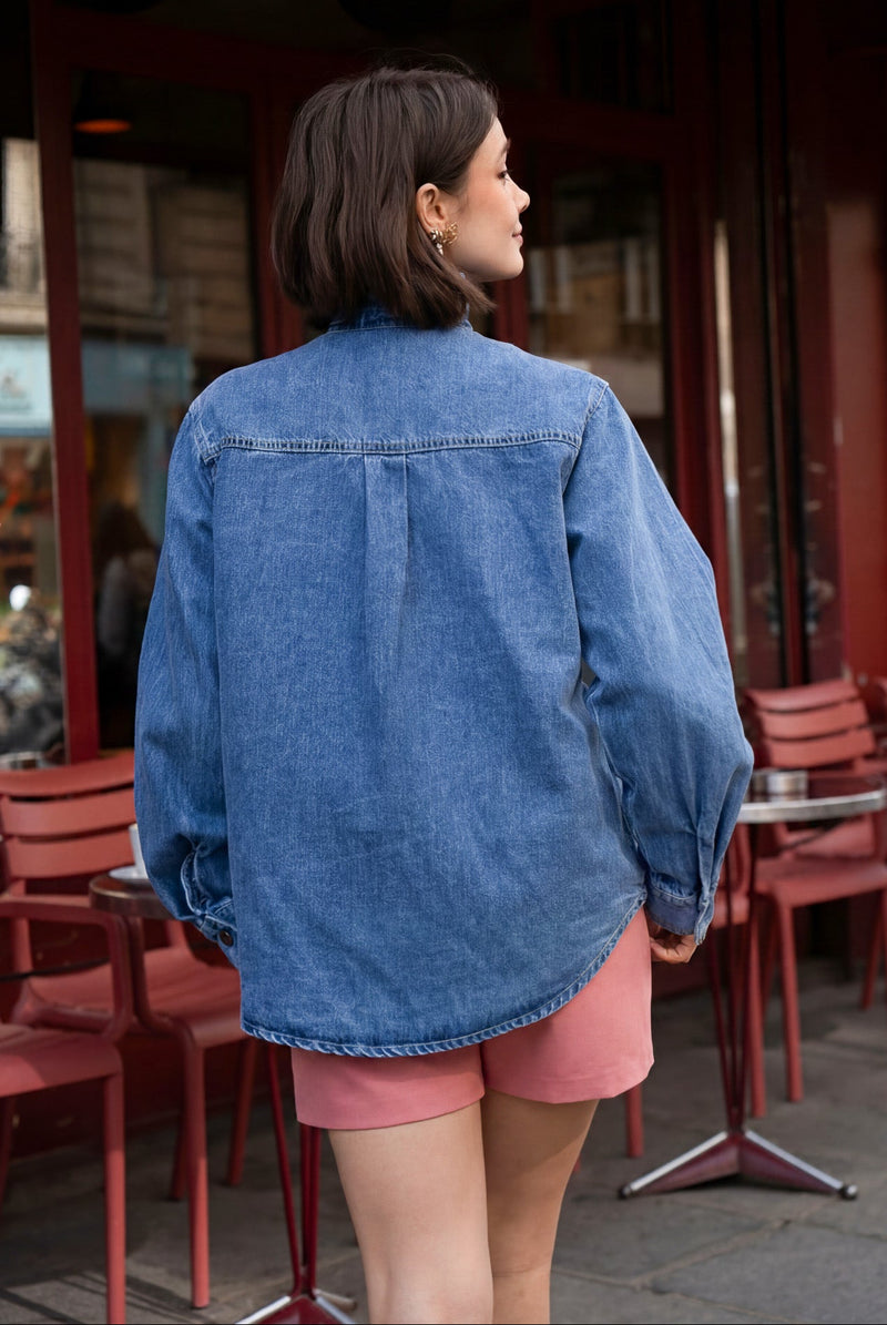 Chemise Gabrielle femme en coton bleu, coupe ample au tombé aérien - It Hippie