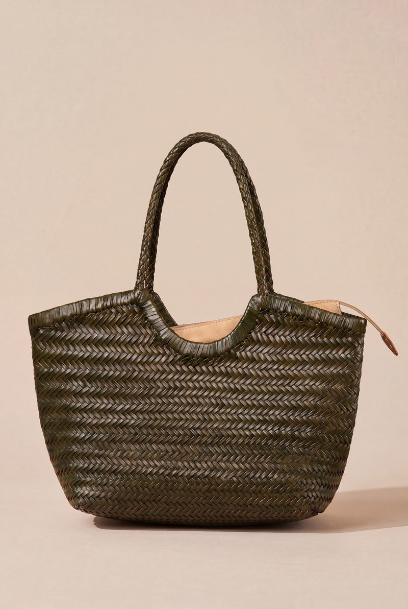 Sac cabas tressé Marius en fibres naturelles kaki, tressage raffiné et anses souples - It Hippie