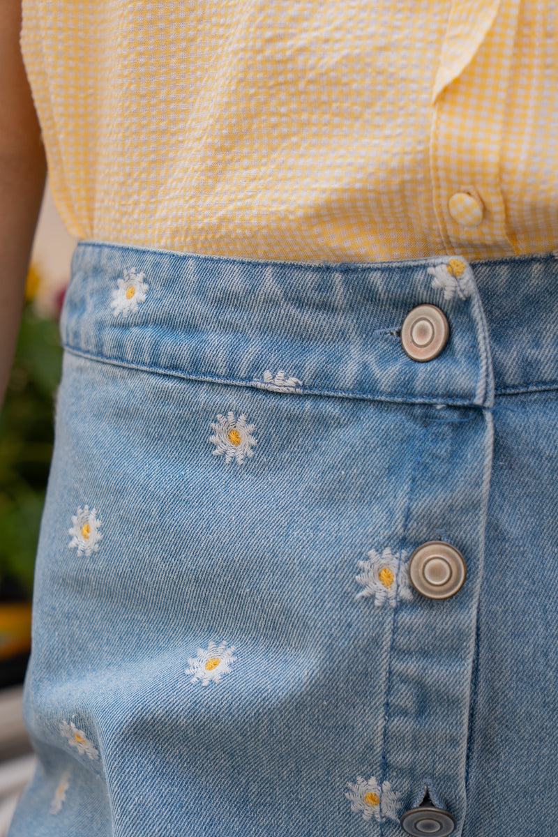 Jupe Jeanne femme en coton denim rayé bleu, style preppy chic - It Hippie