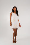 Robe Roma femme en coton écru, fleurs brodées jaunes - It Hippie