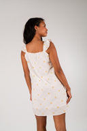 Robe Roma femme en coton écru brodé de petites fleurs jaunes - It Hippie