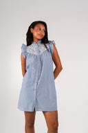 Robe Élisa femme en coton bleu à volants aux épaules - It Hippie