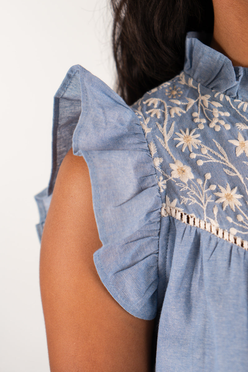 Robe bohème Élisa femme en coton bleu, coupe ample et fluide - It Hippie