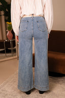 Pantalon Théo femme en coton denim, taille portée S, allure bohème fluide - It Hippie