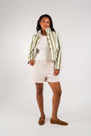 Veste June femme en coton écru et kaki rayé, poches plaquées arrondies - It Hippie