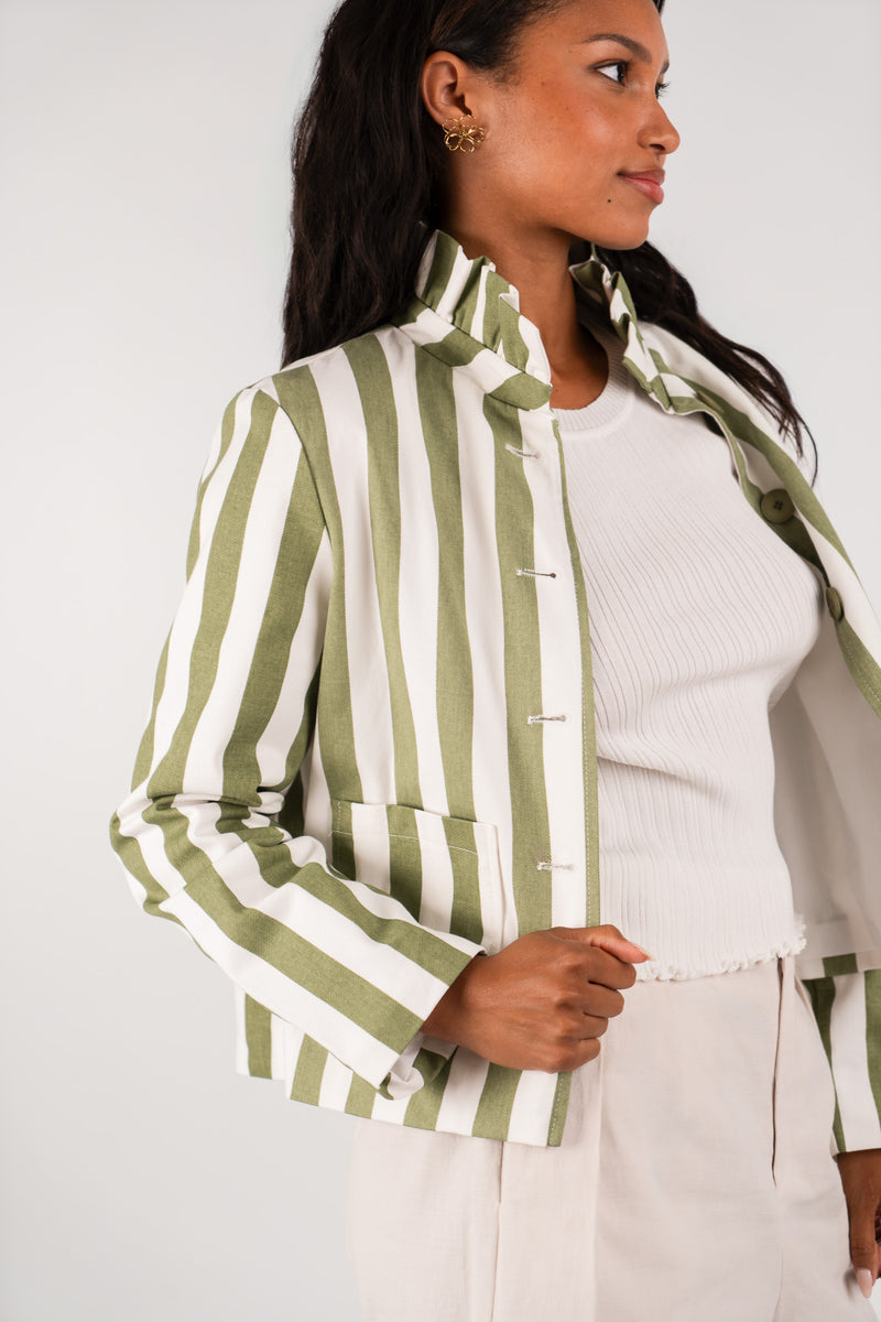 Veste June femme en coton kaki à rayures verticales, coupe courte droite - It Hippie