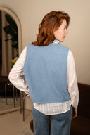 Gilet Éwan femme bleu en polyester, sans manches à porter sur une chemise ou un pull - It Hippie