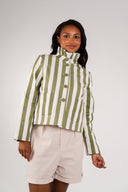 Veste June femme en coton kaki rayé, boutons écaille marron - It Hippie