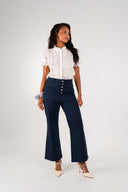 Blouse Margot écru en coton, col montant volanté et dentelle - It Hippie