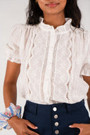 Chemise Margot femme en coton écru à broderies florales - It Hippie