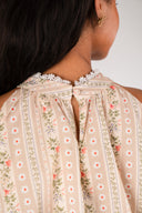 Top bohème Agnes femme en coton rose à rayures florales, sans manches - It Hippie