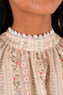Top Agnes femme en coton rose imprimé floral vintage, silhouette aérienne - It Hippie