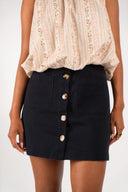 Jupe Tara femme en coton bleu marine, coupe droite boutonnée - It Hippie