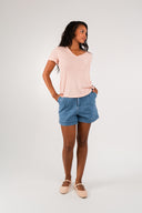 T-shirt Ayden femme en coton rose pailleté, col V - It Hippie