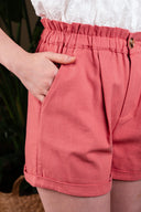 Short Orin femme en coton rose, taille élastiquée - It Hippie