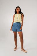 Débardeur Solène femme en crochet de coton jaune, finitions festonnées - It Hippie