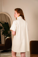 Robe Lya écru femme en coton, col montant à fronces - It Hippie