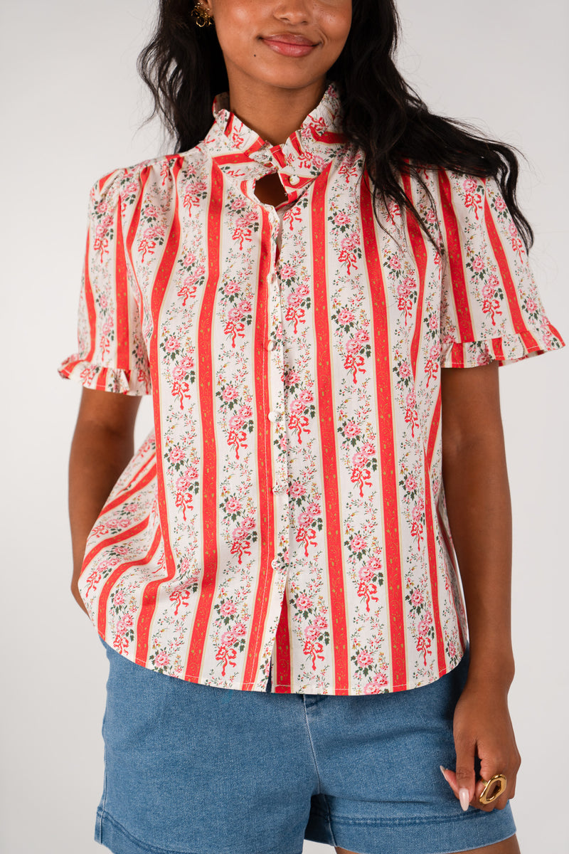 Chemise Suzanne femme en coton rayé rouge et écru - It Hippie