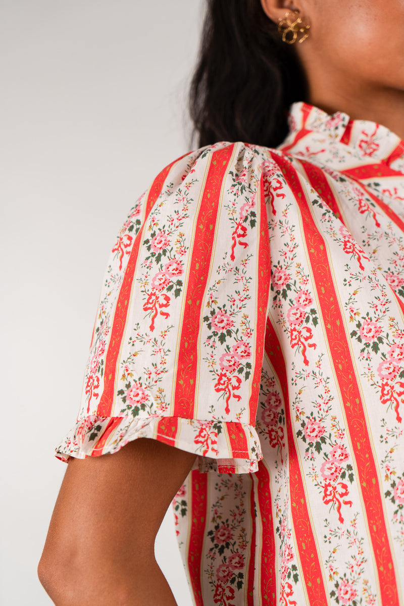 Blouse Suzanne femme en coton rouge à manches courtes bouffantes - It Hippie