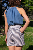 Short Arthur en coton marine rayé pour femme, look estival bohème - It Hippie