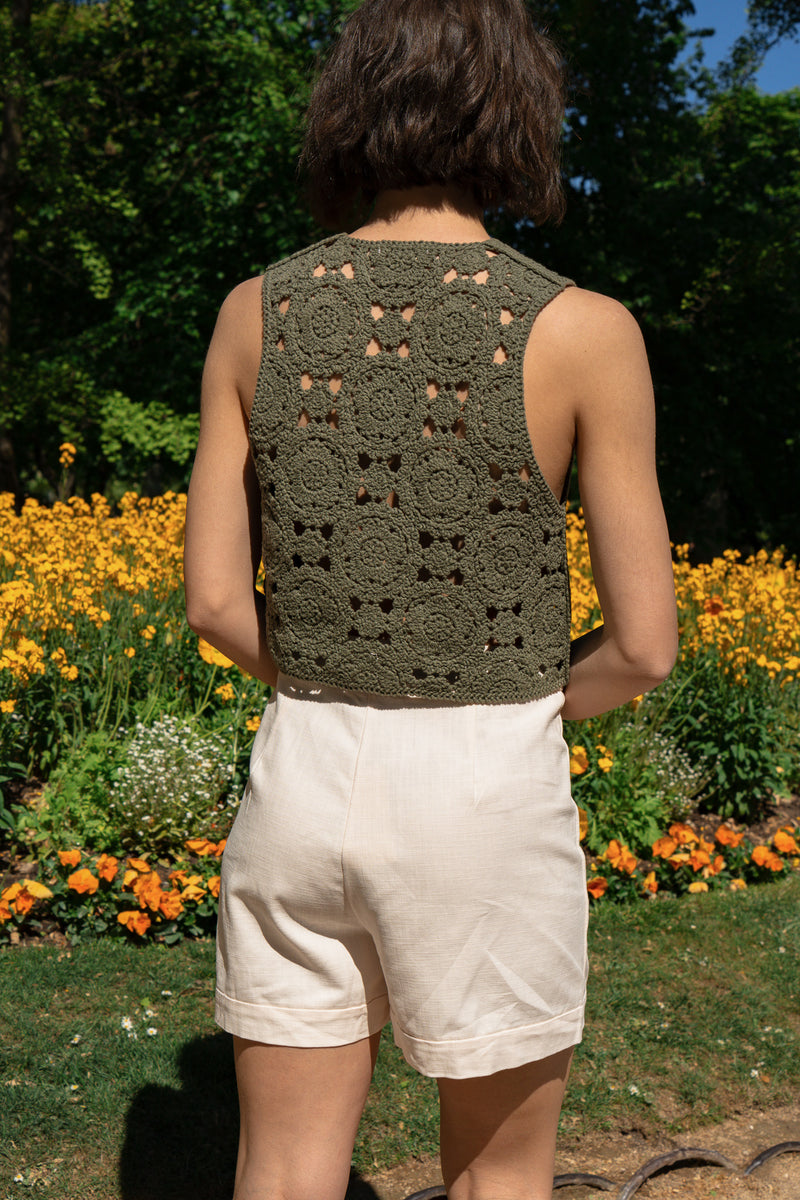 Short Léon femme en coton écru, coupe structurée taille haute - It Hippie