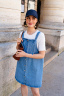 Robe salopette Clarisse en denim bleu femme, coupe droite évasée - It Hippie