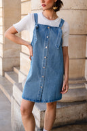 Robe salopette femme Clarisse en denim bleu, boutonnage devant - It Hippie