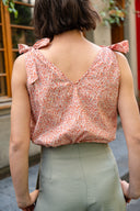 Top Prune femme en coton rouge, boutonnière à boutons recouverts - It Hippie