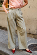 Pantalon Gabriel femme en polyester kaki, taille haute et coupe large - It Hippie
