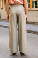 Pantalon Gabriel femme en polyester kaki, poches italiennes et tombé naturel - It Hippie