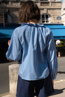 Blouse Esther femme en coton à carreaux bleu, style bohème rétro - It Hippie