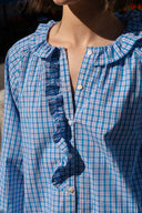 Chemise Esther femme en coton à carreaux bleu et écru, coupe fluide - It Hippie