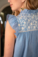 Blouse Marilyn de la marque IT HIPPIE, en tissu léger avec motif floral, portée sur mannequin blanc.