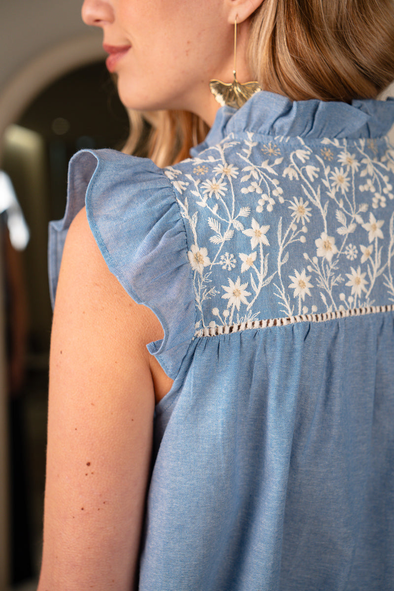 Blouse Marilyn de la marque IT HIPPIE, en tissu léger avec motif floral, portée sur mannequin blanc.
