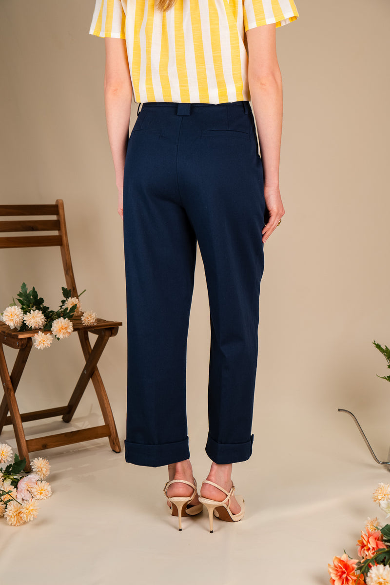 Pantalon Hector femme en coton marine, coupe fluide - It Hippie