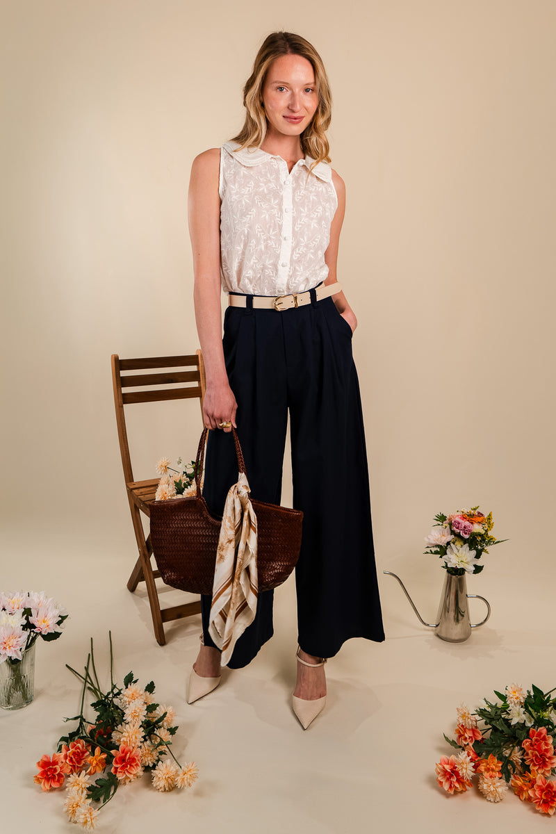 Pantalon Oscar femme en coton marine, coupe ample - It Hippie