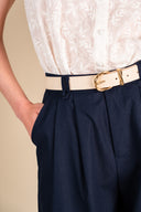 Pantalon Oscar femme en coton marine, taille haute fluide - It Hippie