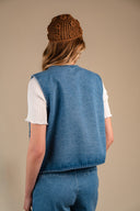 Gilet Anaé femme bleu sans manches, finitions travaillées bohèmes - It Hippie