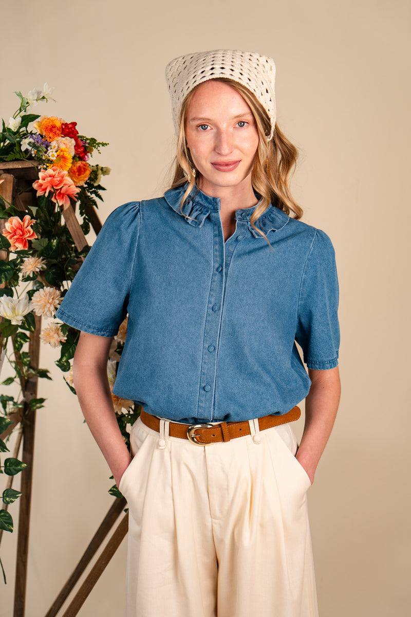Chemisier Charlie femme en jean bleu ciel, coupe fluide - It Hippie