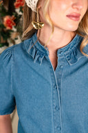 Chemisier Charlie femme en denim bleu ciel, manches bouffantes - It Hippie