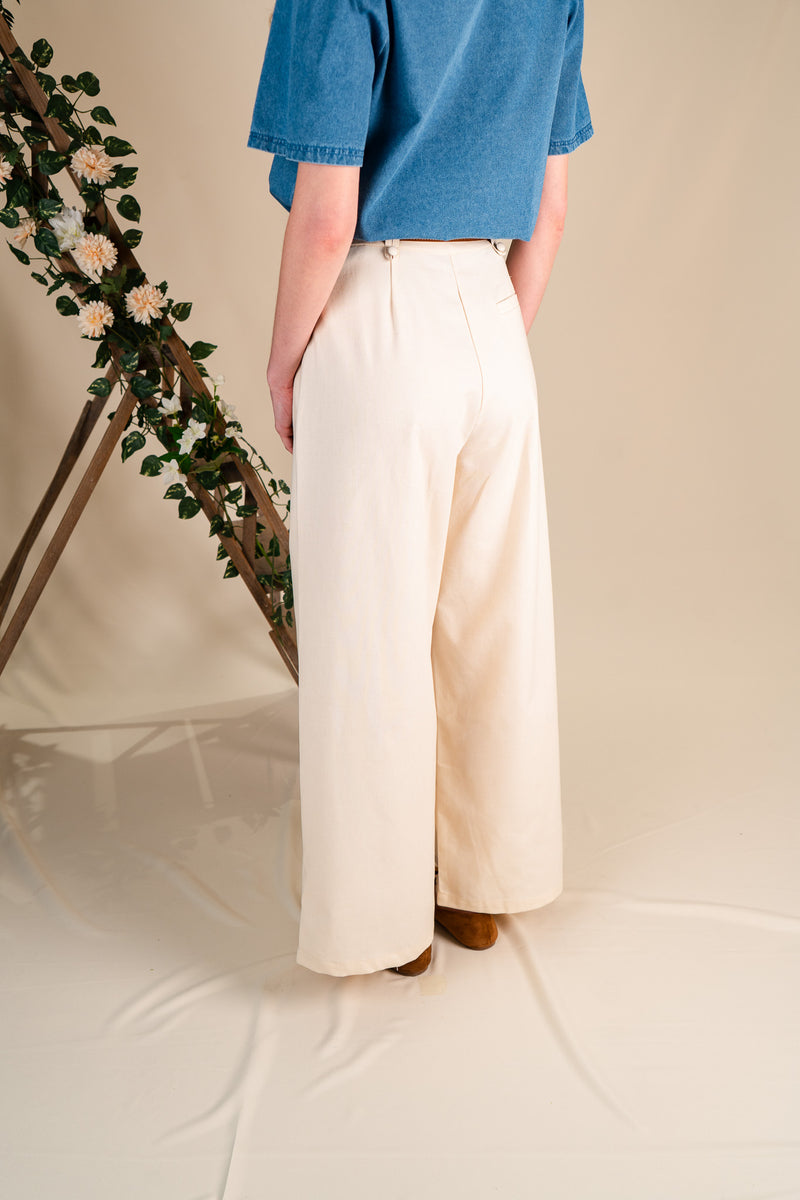 Pantalon Oscar femme en coton écru, allure bohème minimaliste - It Hippie